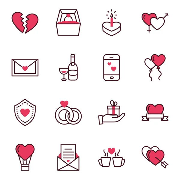 Amor y San Valentín icono conjunto vector de diseño — Archivo Imágenes Vectoriales