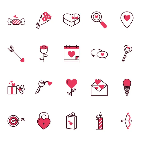 Amor y San Valentín icono conjunto vector de diseño — Archivo Imágenes Vectoriales