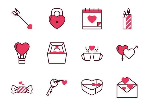 Liebe und Valentinstag Ikone Set Vektor-Design — Stockvektor