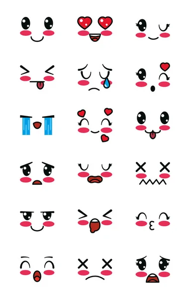 Diseño de vectores de iconos de cara de dibujos animados kawaii aislado — Archivo Imágenes Vectoriales
