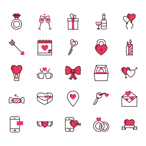 Kärlek och Alla hjärtans dag ikon set vektor design — Stock vektor