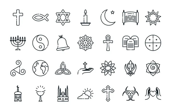 Icon set of world religious world symbols vector design — Stock Vector