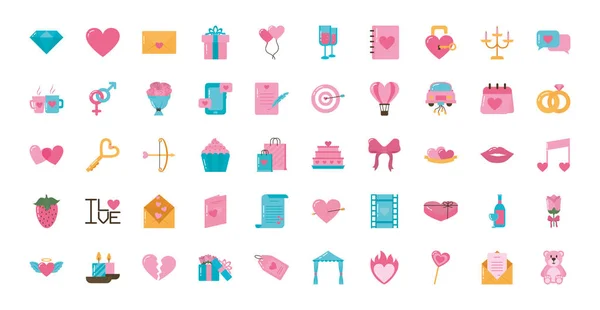 Amor e dia dos namorados ícone conjunto vetor design —  Vetores de Stock