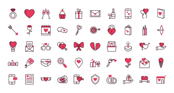Amor e dia dos namorados ícone conjunto vetor design — Vetor de Stock