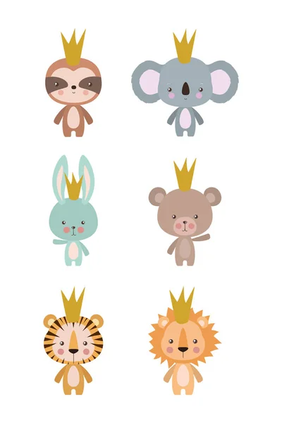 Conjunto de animales lindos dibujos animados vector de diseño — Archivo Imágenes Vectoriales