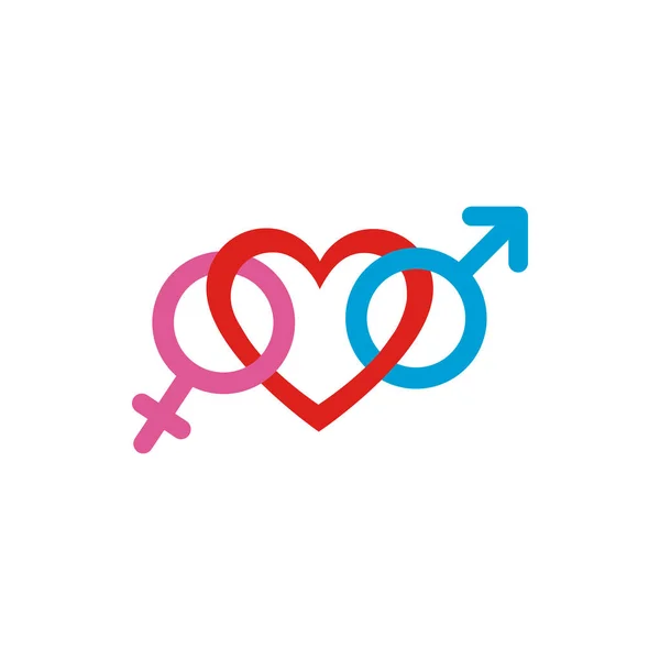 Καρδιά με θηλυκό και αρσενικό φύλο σύμβολα διάνυσμα σχεδιασμό — Διανυσματικό Αρχείο