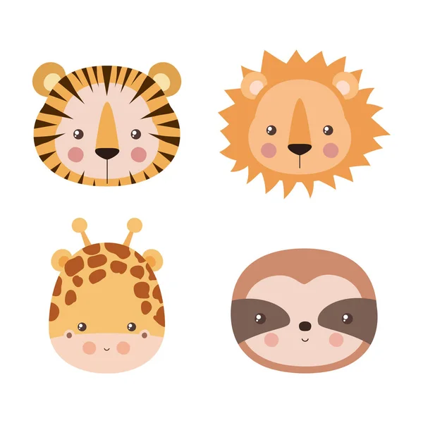 Cute tiger lion giraffe and sloth cartoon vector design — 图库矢量图片