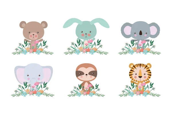 Set van schattige dieren cartoons vector ontwerp — Stockvector