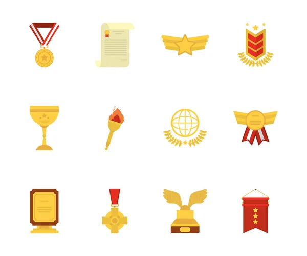 Isolated gold winner and first position icon set vector design — 스톡 벡터