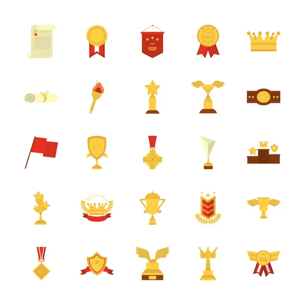 Isolated gold winner and first position icon set vector design — 스톡 벡터