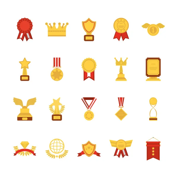 Isolated gold winner and first position icon set vector design — 스톡 벡터