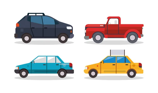 Araba pikap ve taksi araçları vektör tasarımı — Stok Vektör