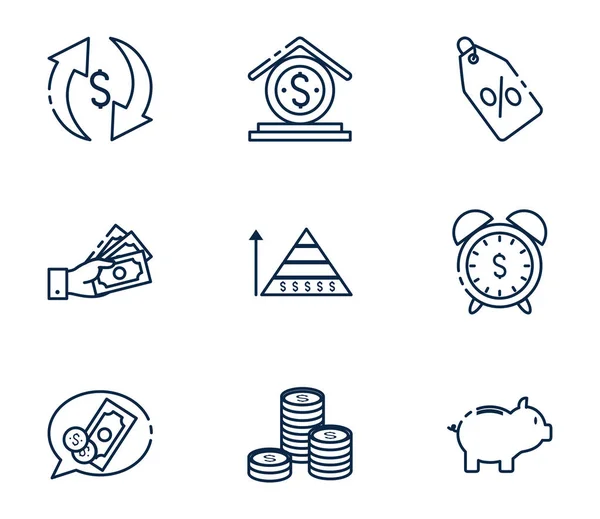 Icono de dinero aislado conjunto de diseño de vectores — Archivo Imágenes Vectoriales