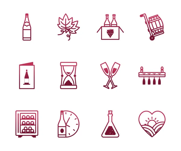 Icono de vino aislado conjunto diseño de vectores — Vector de stock