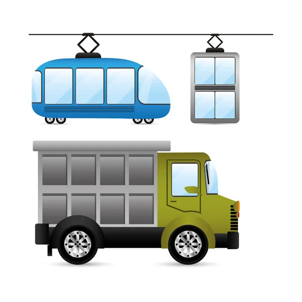 Cable car and truck vehicles vector design — Stock Vector