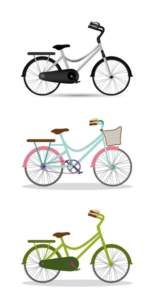 Серо-синий с розовым и зеленым велосипеды установить векторный дизайн — стоковый вектор