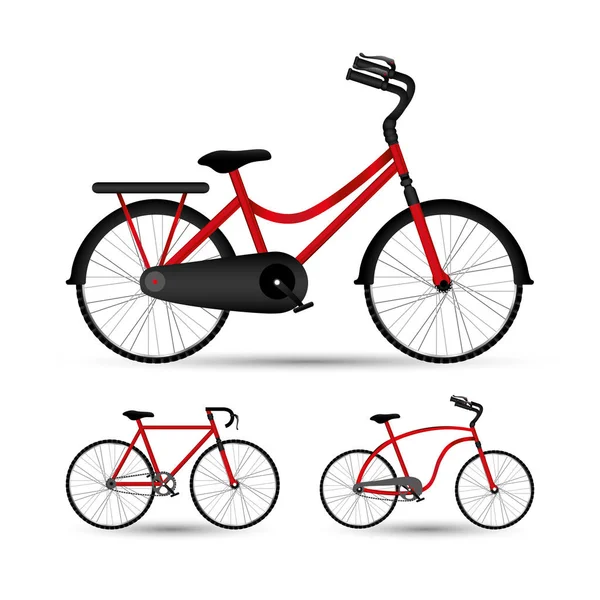 Isoliert rot mit schwarzen Fahrrädern Set Vektor-Design — Stockvektor