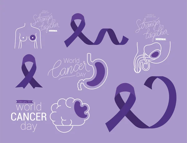 Набор значков для дизайна векторов Всемирного дня борьбы с раком — стоковый вектор