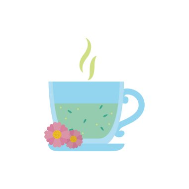 Isolated tea glass cup and flowers vector design