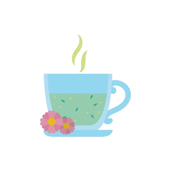 Isolated tea glass cup and flowers vector design — Stok Vektör