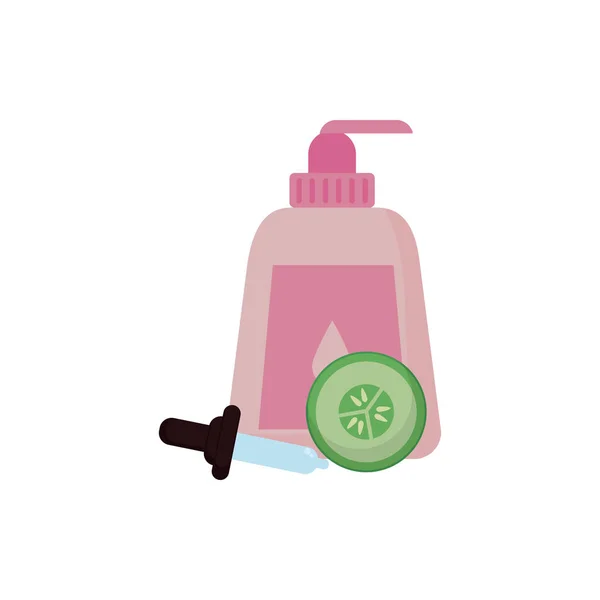 Isolated cream bottle dropper and cucumber slide vector design — 스톡 벡터