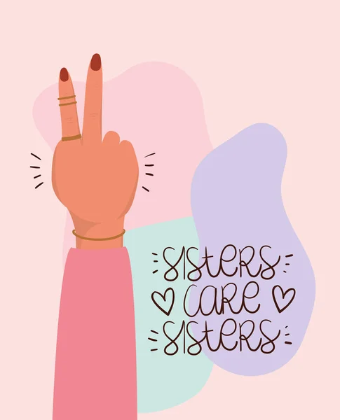Hand und Schwestern kümmern sich um Schwestern von Frauen Empowerment Vektor Design — Stockvektor
