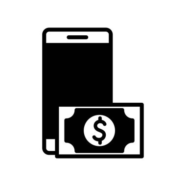 İzole para faturası ve akıllı telefon siluet biçim ikon vektör tasarımı
