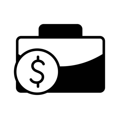 İzole para sikkesi ve bavul siluet biçimi ikon vektör tasarımı