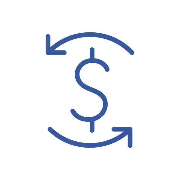 Dinero aislado dólar y flechas círculo línea y llenar el icono de estilo de diseño vectorial — Vector de stock