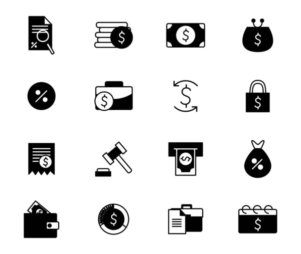 Izolované peníze silueta styl ikony set vektor design — Stockový vektor