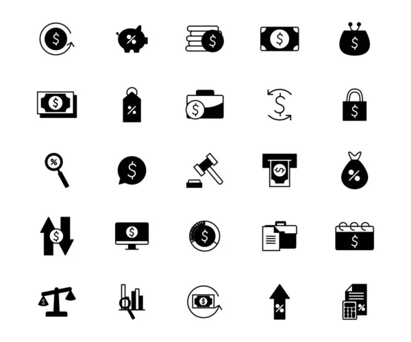 Isolated money silhouette style icon set vector design — Stock Vector