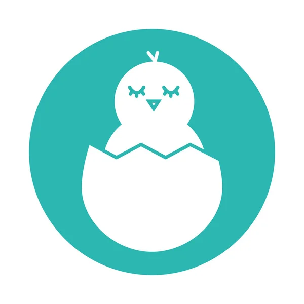 Feliz polluelo de Pascua dentro de bloque de huevo icono de estilo diseño de vectores — Vector de stock