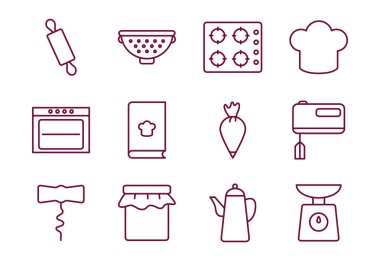 İzole aşçı ve mutfak hattı biçim ikonu vektör dizaynı