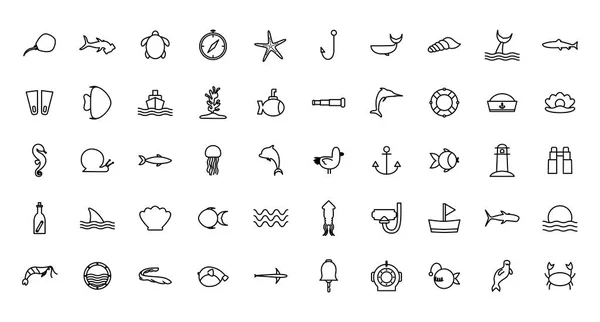 Izolowane morze życia sylwetka styl ikona zestaw wektor projekt — Wektor stockowy