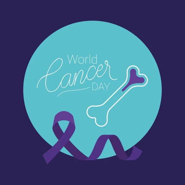 Кость и фиолетовая лента векторного дизайна дня рака в мире — стоковый вектор