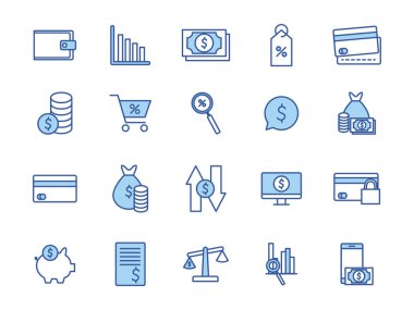 İzole para hattı ve biçim simgesi set vektör tasarımı