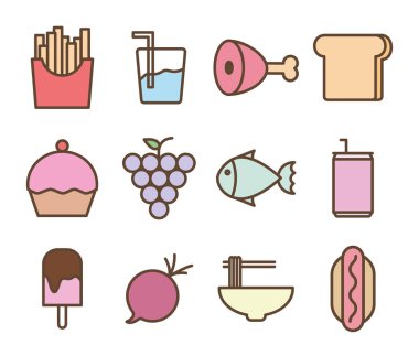 İzole gıda hattı ve biçim simgesi vektör dizaynı