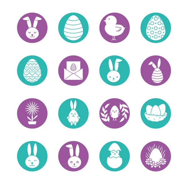 Szczęśliwy Wielkanoc blok styl ikona zestaw wektor projekt — Wektor stockowy