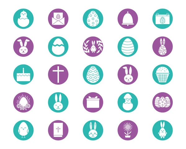 Szczęśliwy Wielkanoc blok styl ikona zestaw wektor projekt — Wektor stockowy