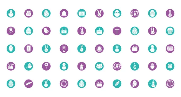 Feliz bloque de Pascua icono de diseño de vectores conjunto — Archivo Imágenes Vectoriales