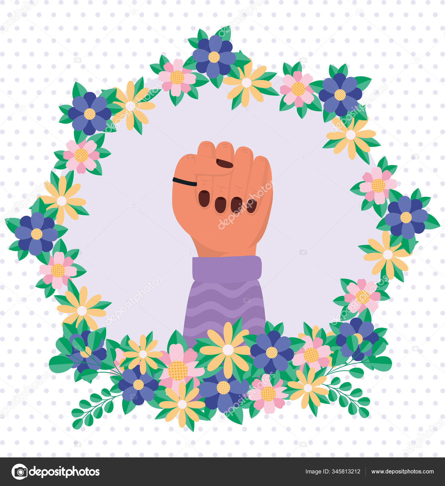 Hand with flowers and leaves of women empowerment vector design Stock