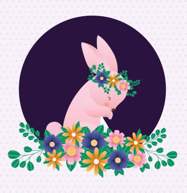 Çiçekli mutlu paskalya tavşanı.