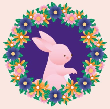 Mutlu Paskalya tavşanları taç çiçeklerinin içinde.