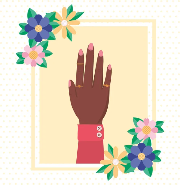 Main avec des fleurs et des feuilles de conception vectorielle d'autonomisation des femmes — Image vectorielle