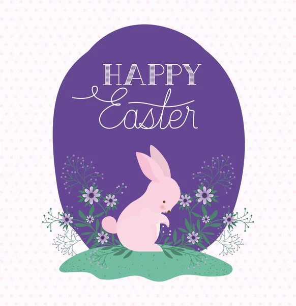 Feliz conejo de Pascua con flores vector de diseño — Vector de stock