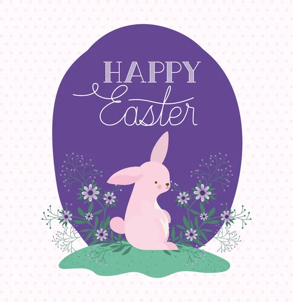 Happy easter rabbit with flowers vector design — Stock Vector