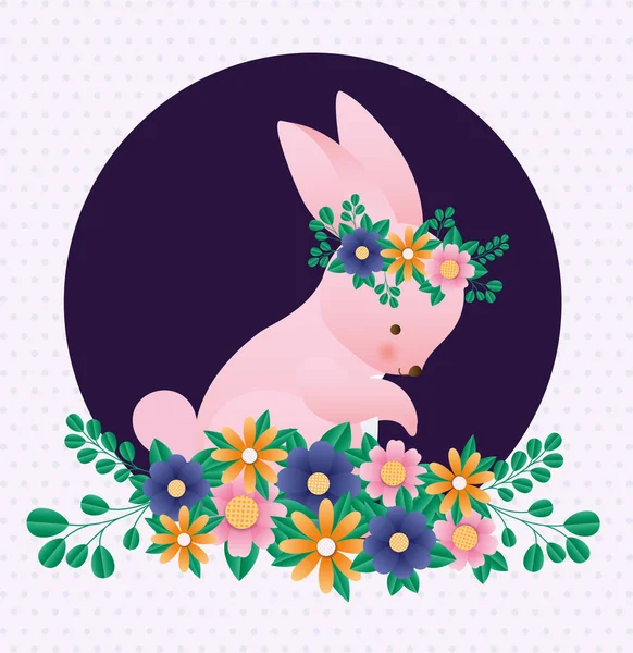 Happy easter rabbit with flowers over pointed background vector design — Stock Vector