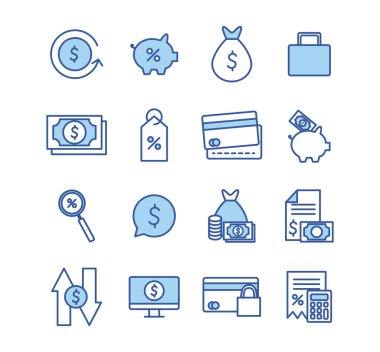İzole para hattı ve biçim simgesi set vektör tasarımı