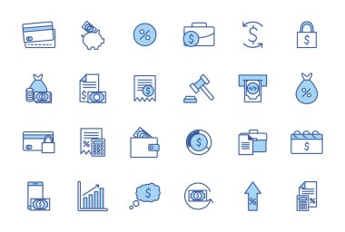 İzole para hattı ve biçim simgesi set vektör tasarımı