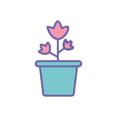 Saksı çizgisi içinde izole edilmiş çiçek ve biçim ikonu vektör tasarımını doldur